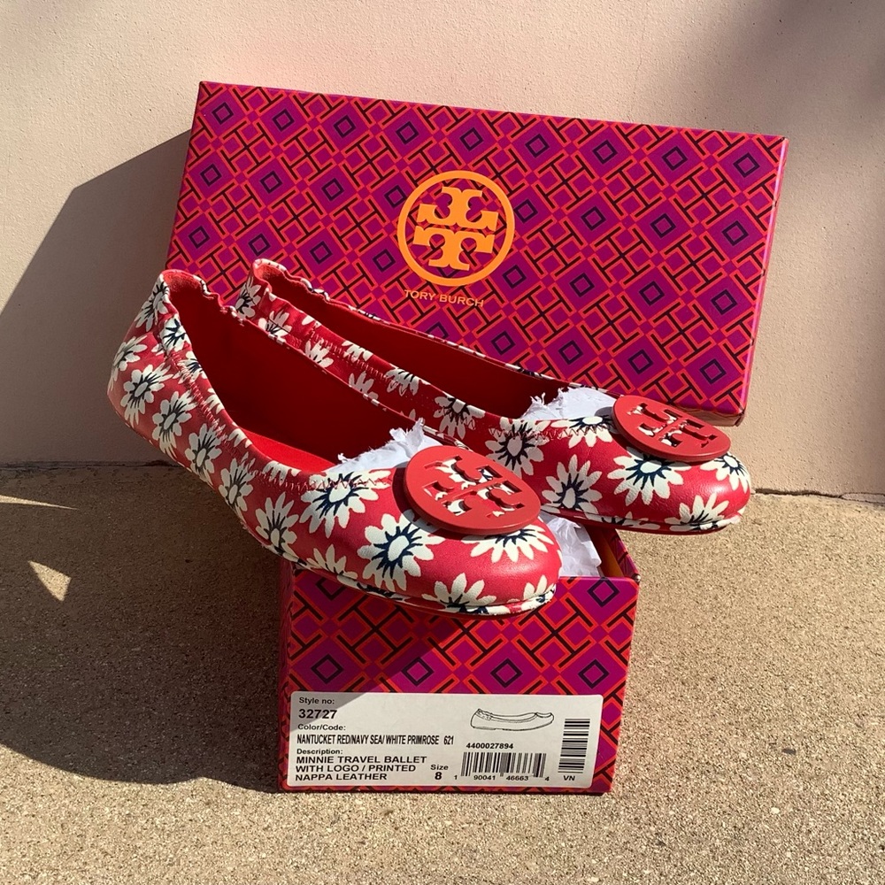 Tory Burch Minnie Travel Ballet with Logo/ printed Nappa leather